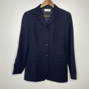 Caractere Black Blazer Fitted Lined Size 8 100% Wool Blend‎ 3 Button Italy